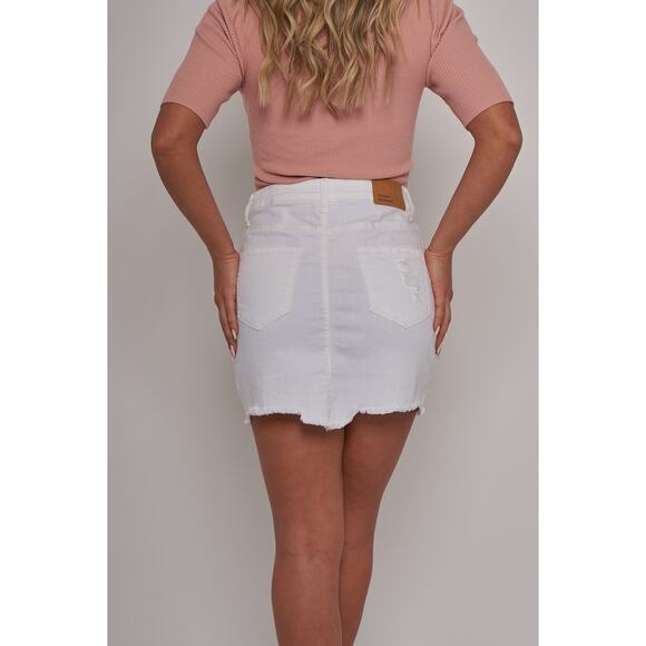 NWT - White Distressed Frayed Denim Mini Skirt - Small - Picture 3 of 6